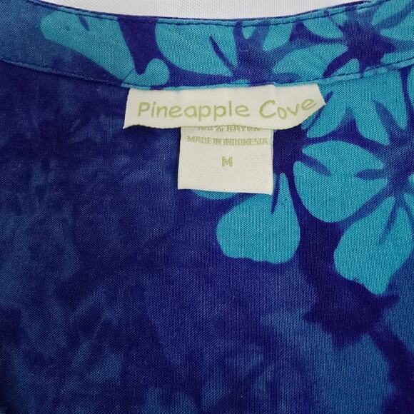 Pineapple Cove Vintage Blue Floral Sundress Hawaiian Tropical Print Coastal M - Picture 9 of 11